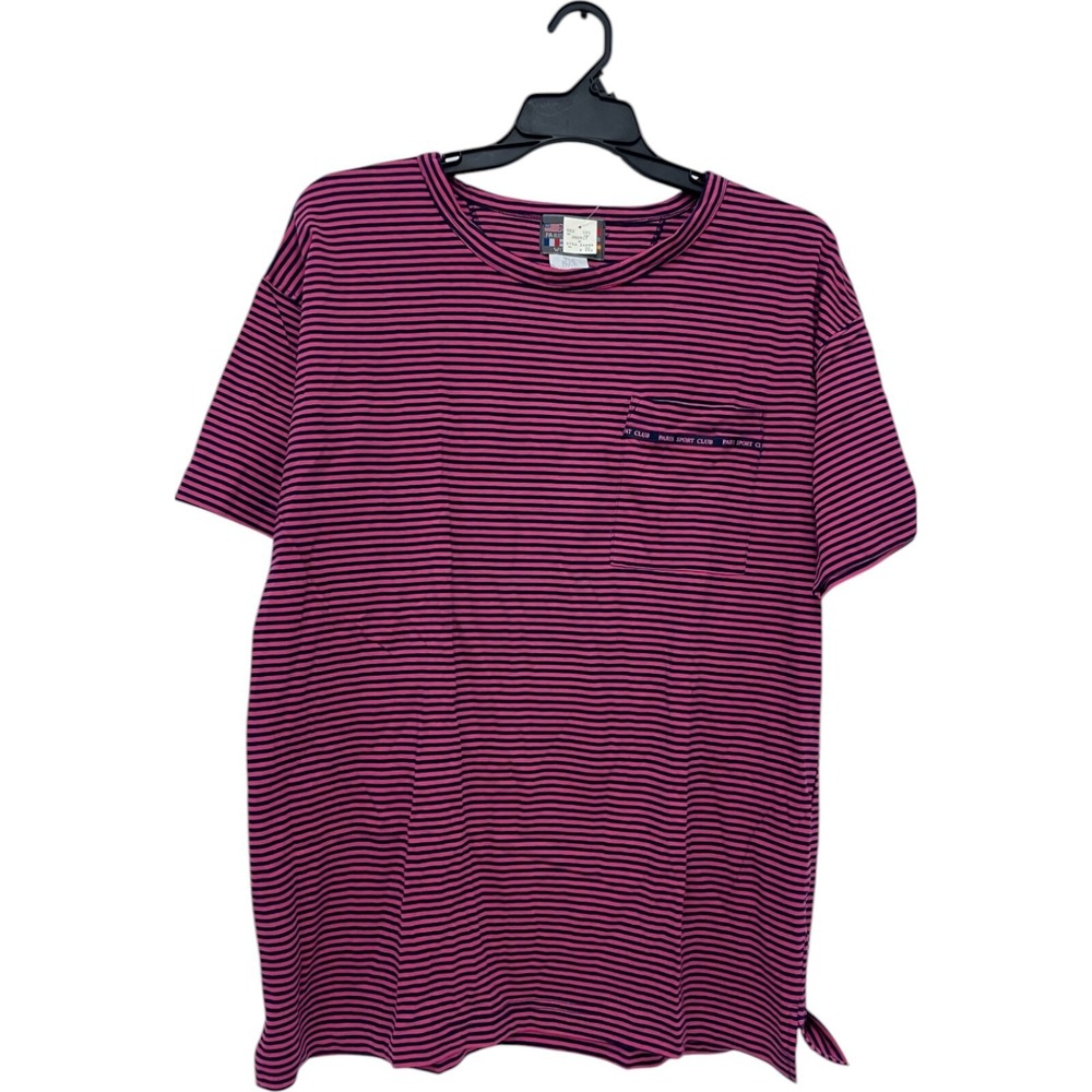 Paris Sport Club Mens Pink Navy Striped Vintage 80s Pocket T Shirt Surf‎ M NWT